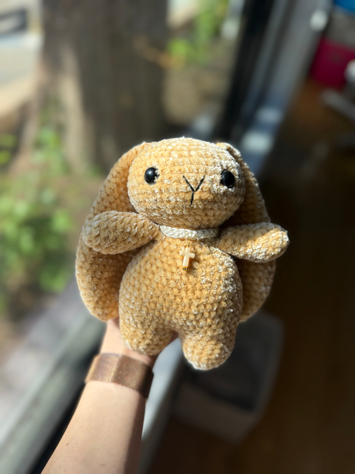 Crochet Yellow Bunny with Cross Charm