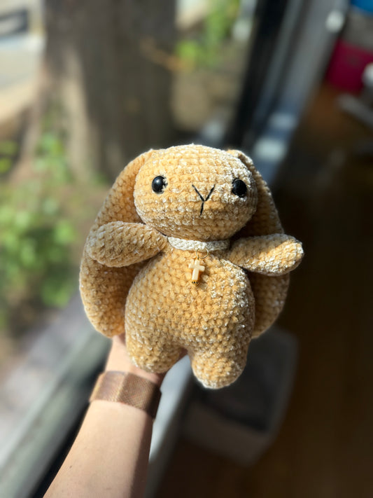 Crochet Yellow Bunny with Cross Charm