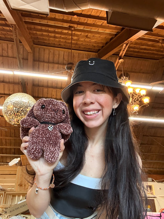 Brown Crochet Bunny with Checkered Heart